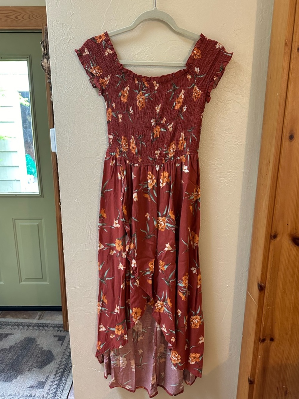 Justify Rust Red Floral Smocked Top